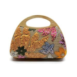 4161 Sequins Flowers Evening Bag Purse Clutch , Bohemian Handmade Woven Bag